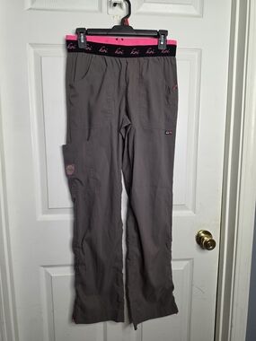 Koi by Kathy Peterson Gray Scrub Pants with Pink Waistband